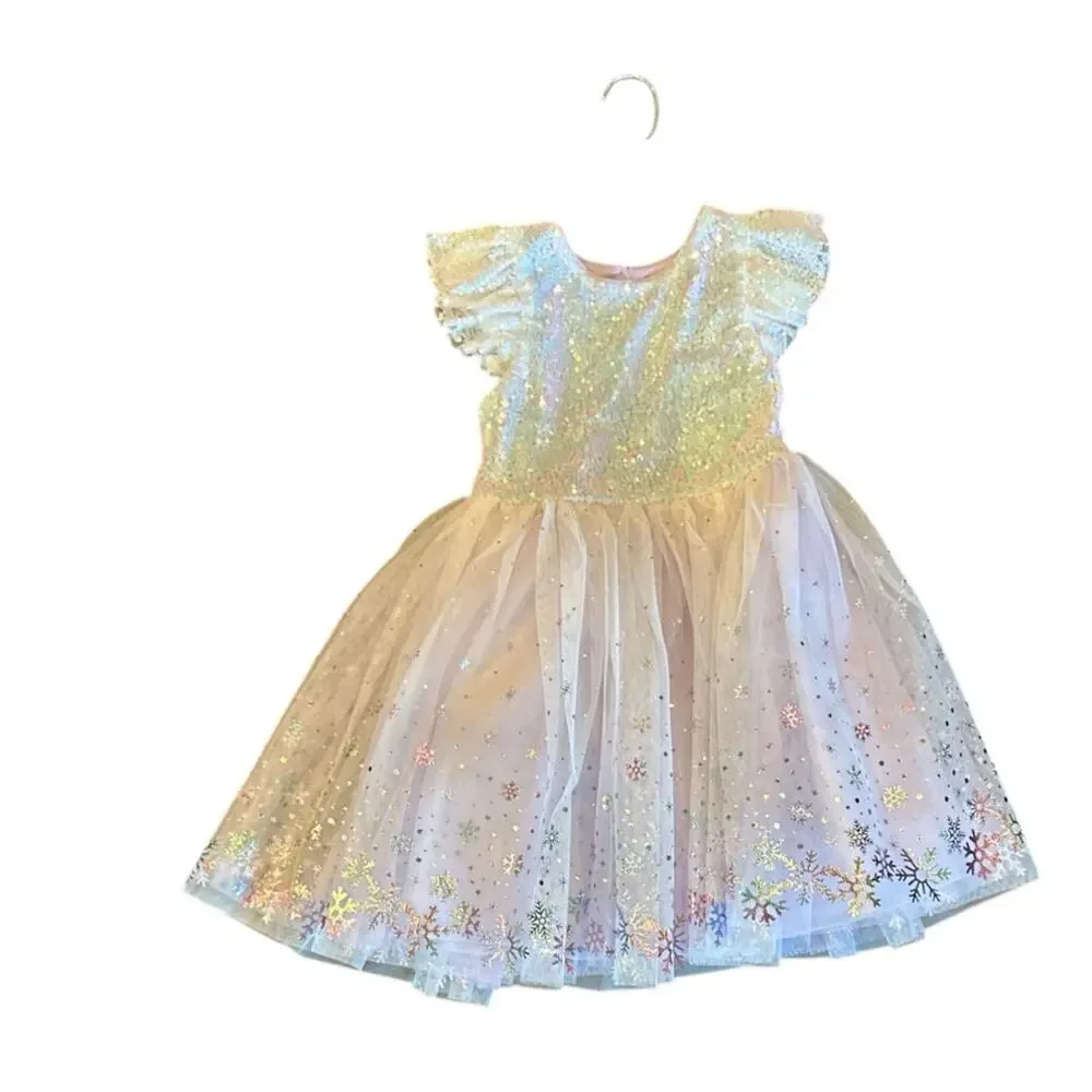 New Lilt Little Girls Short Sleeve Flutter A-Line Dress Lilac Size 6 Snowflakes